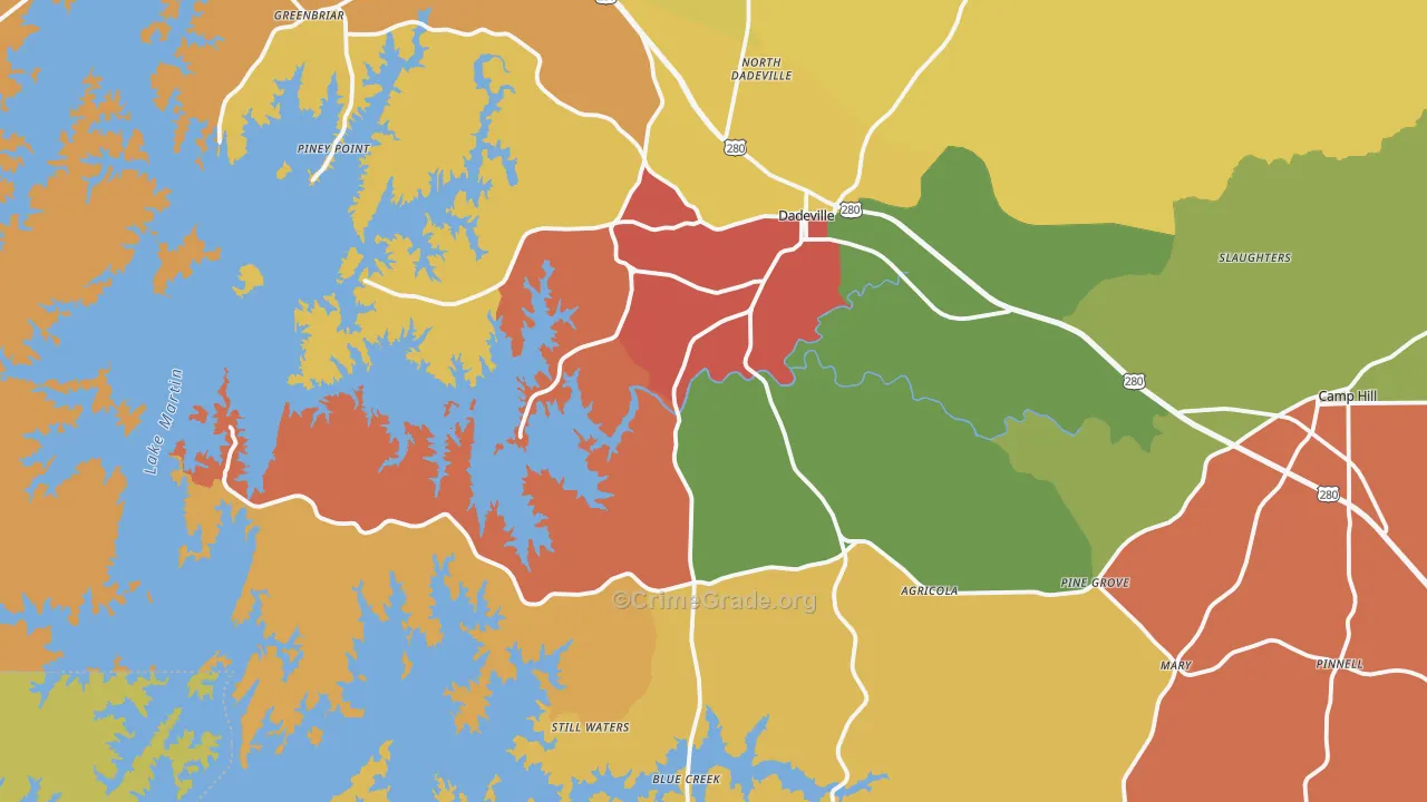Dadeville, AL Map of Burglary Rates