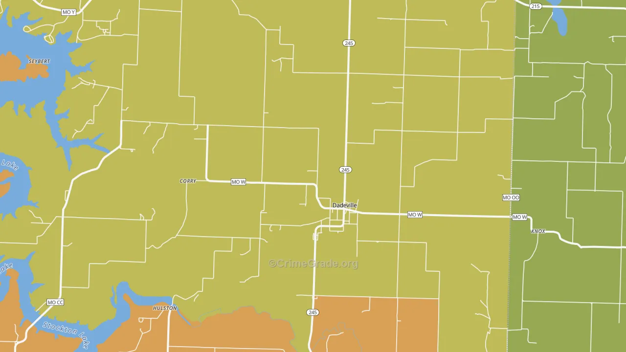 Dadeville, MO Map of Burglary Rates