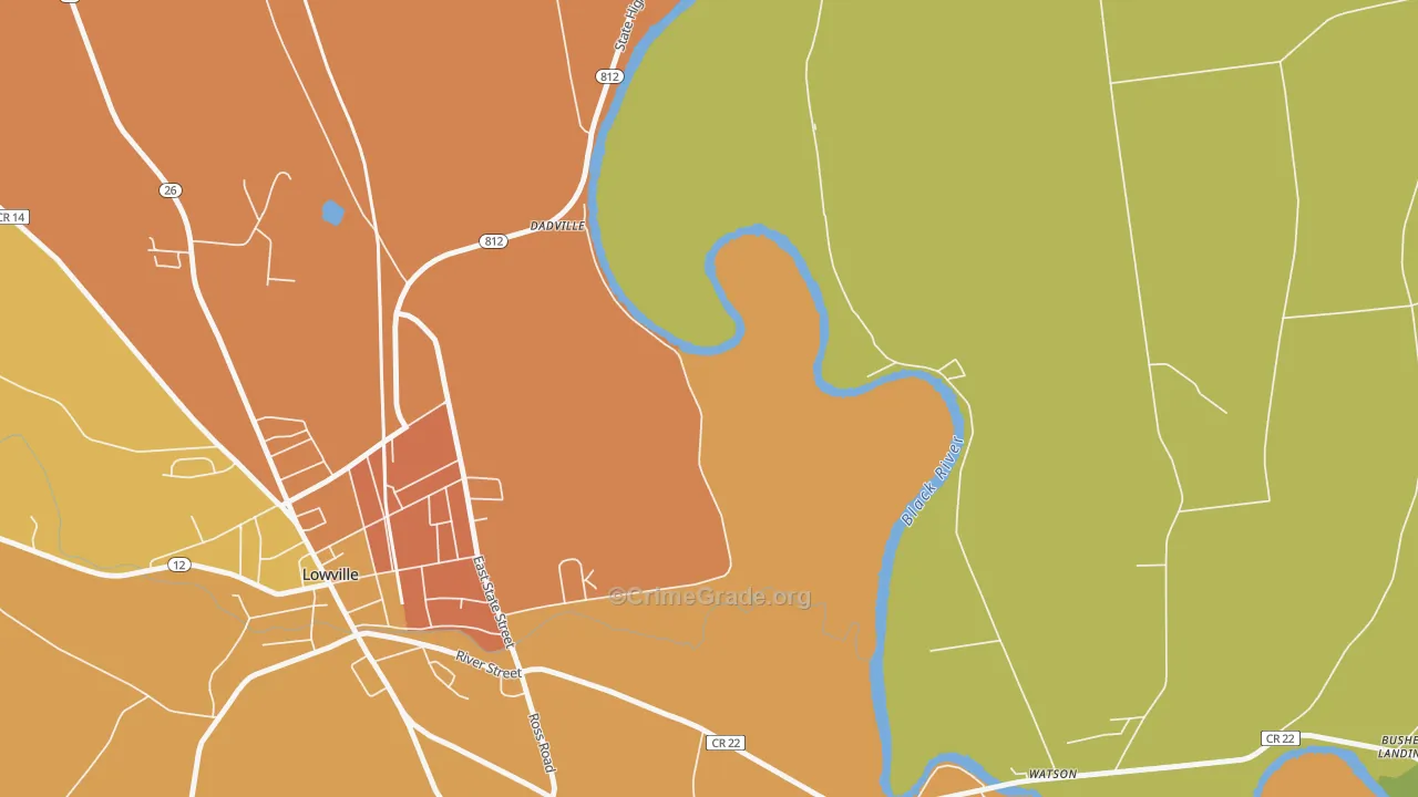 Dadville, NY Map of Burglary Rates