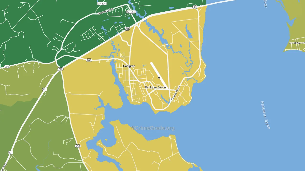 Dahlgren, VA Map of Burglary Rates