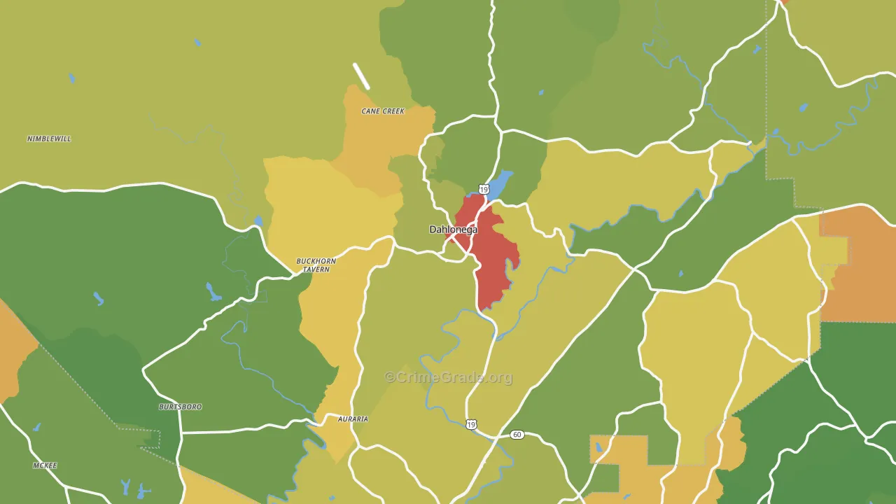 Dahlonega, GA Map of Burglary Rates