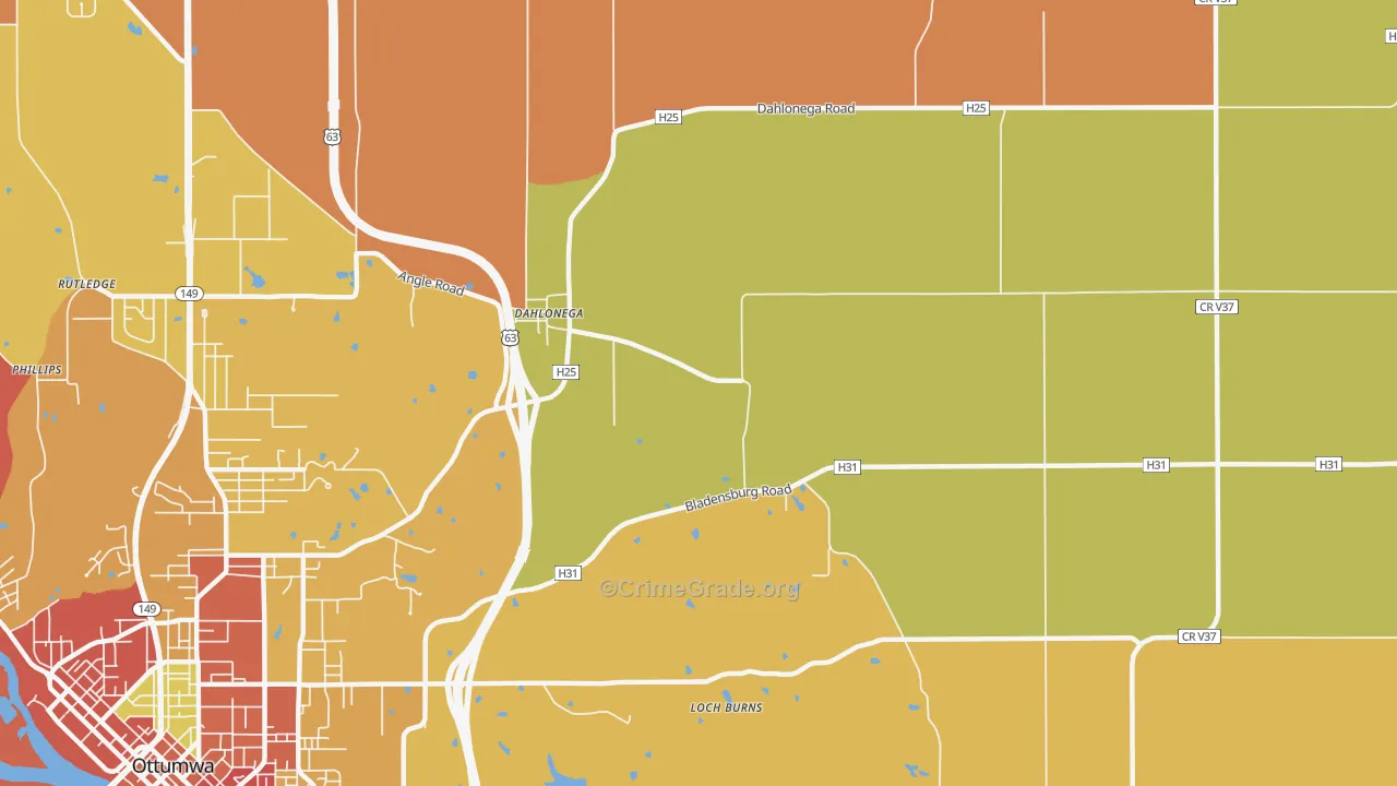 Dahlonega, IA Map of Burglary Rates