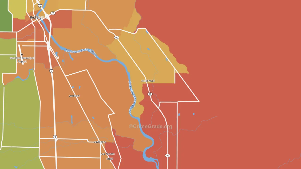 Dairyville, CA Map of Burglary Rates