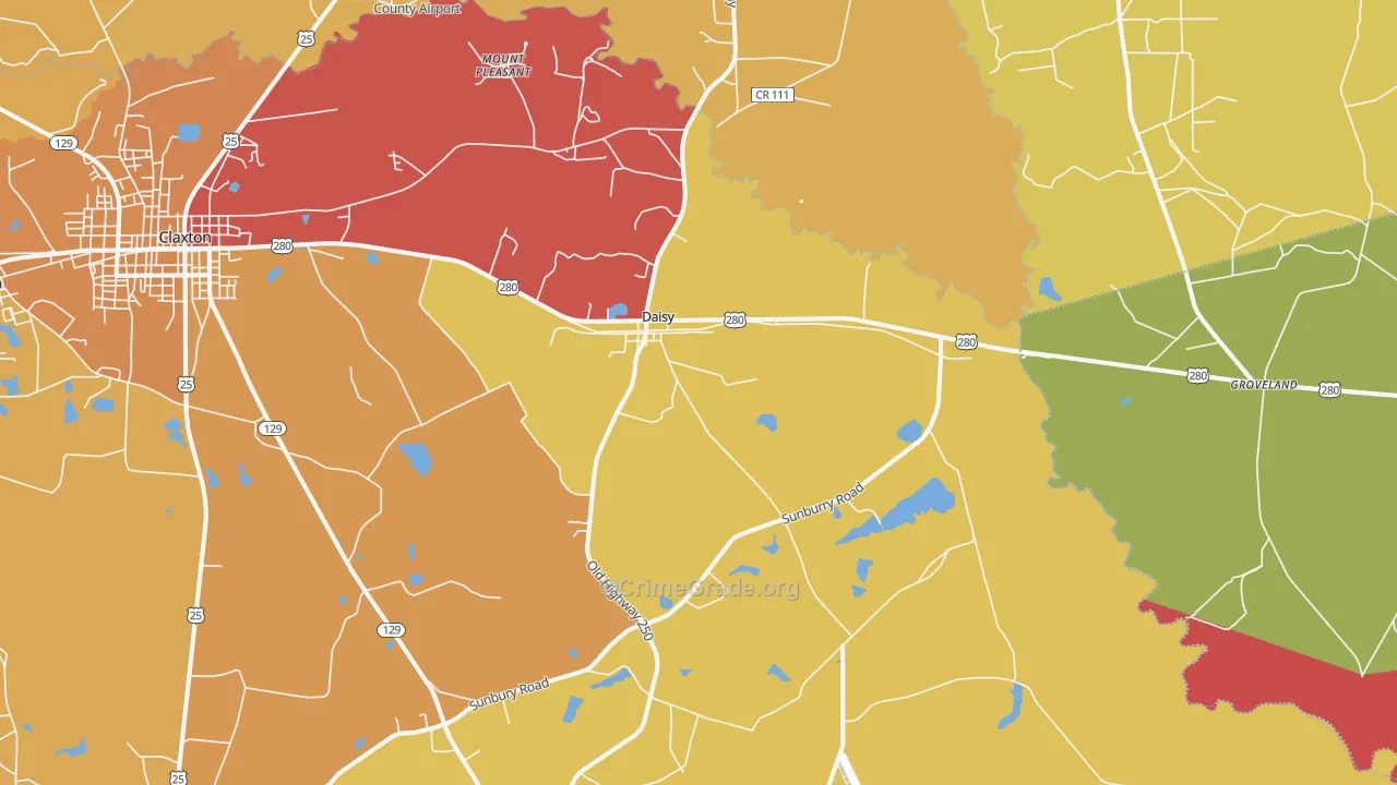 Daisy, GA Map of Burglary Rates