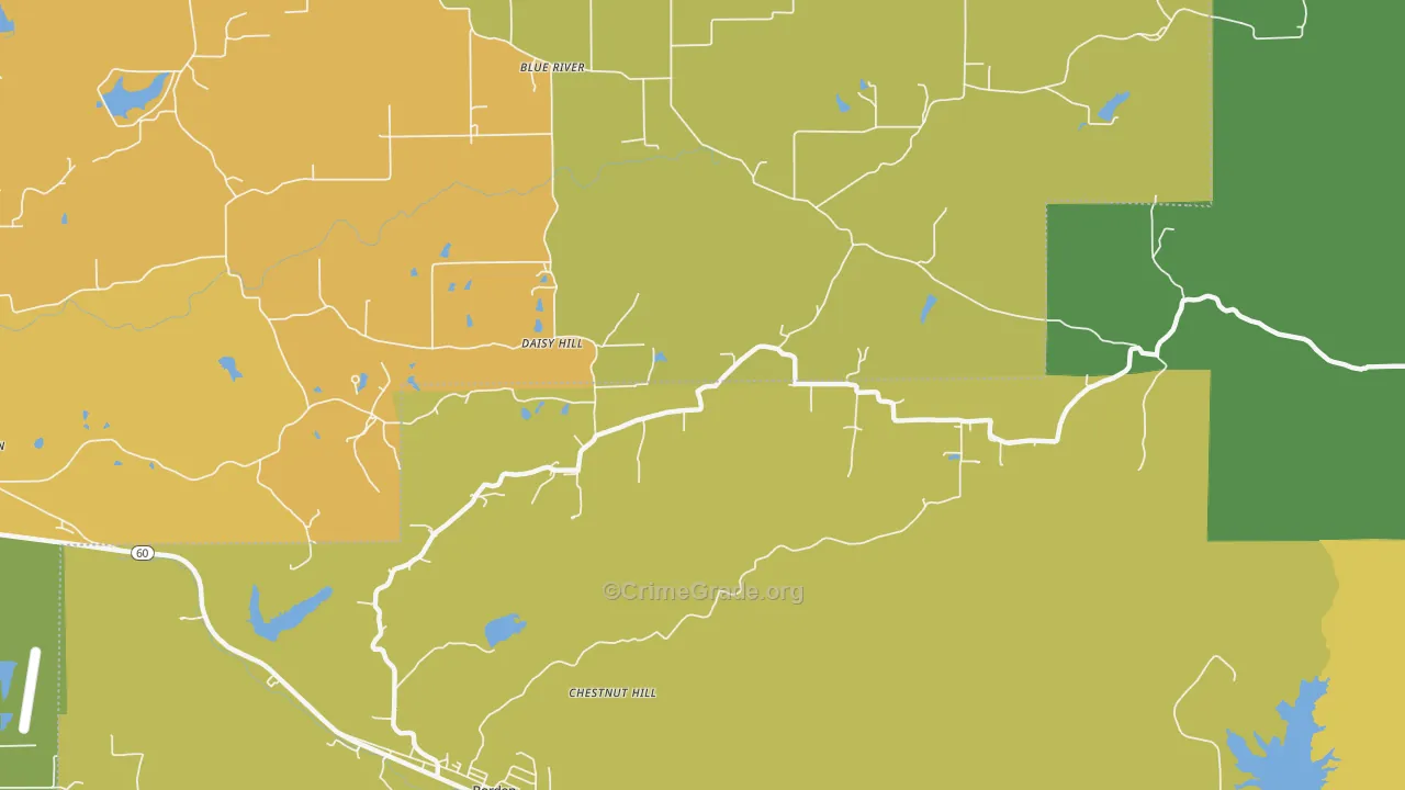 Daisy Hill, IN Map of Burglary Rates