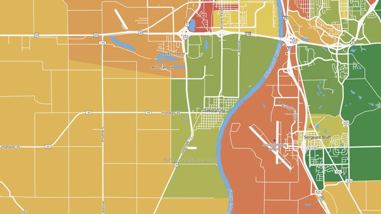 Dakota City, NE Map of Burglary Rates