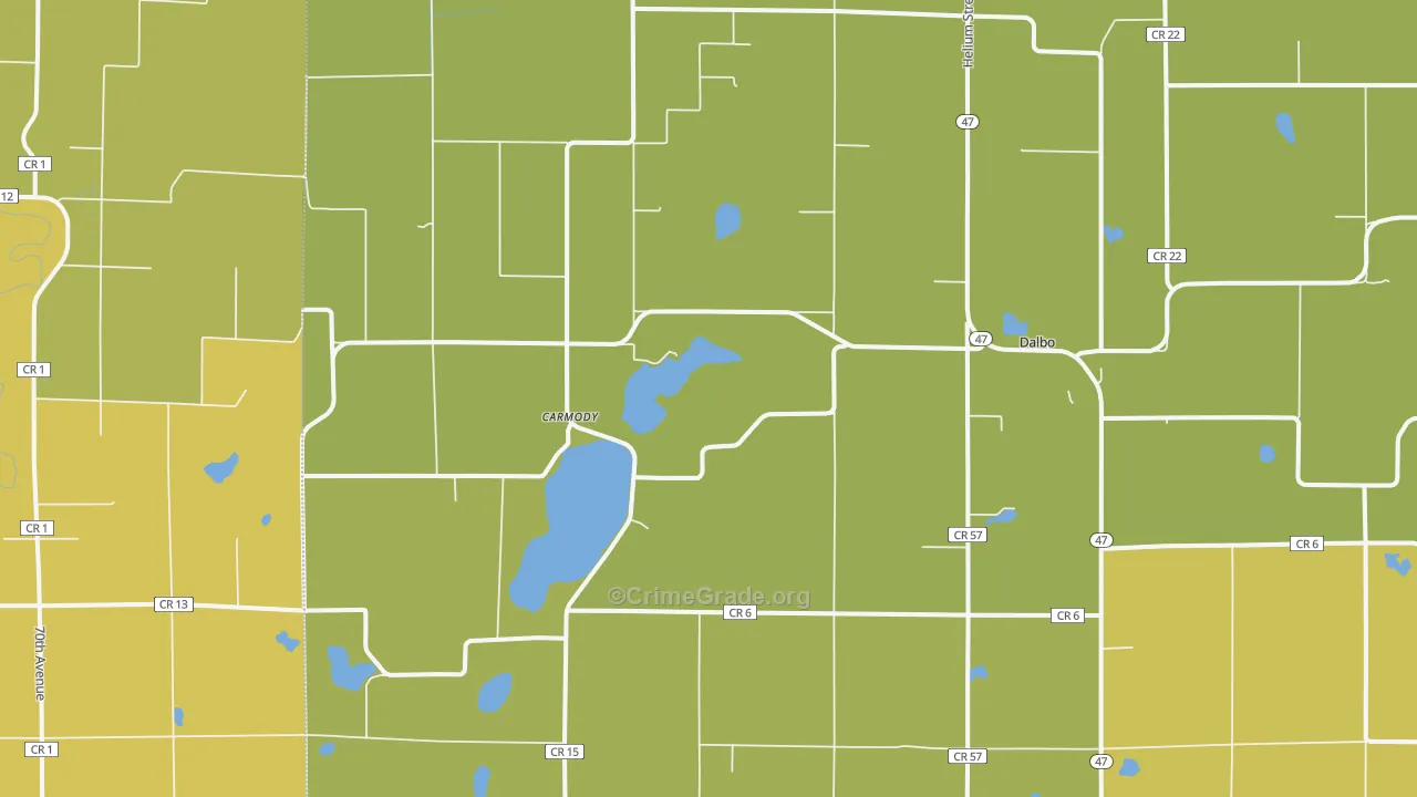 Dalbo, MN Map of Burglary Rates