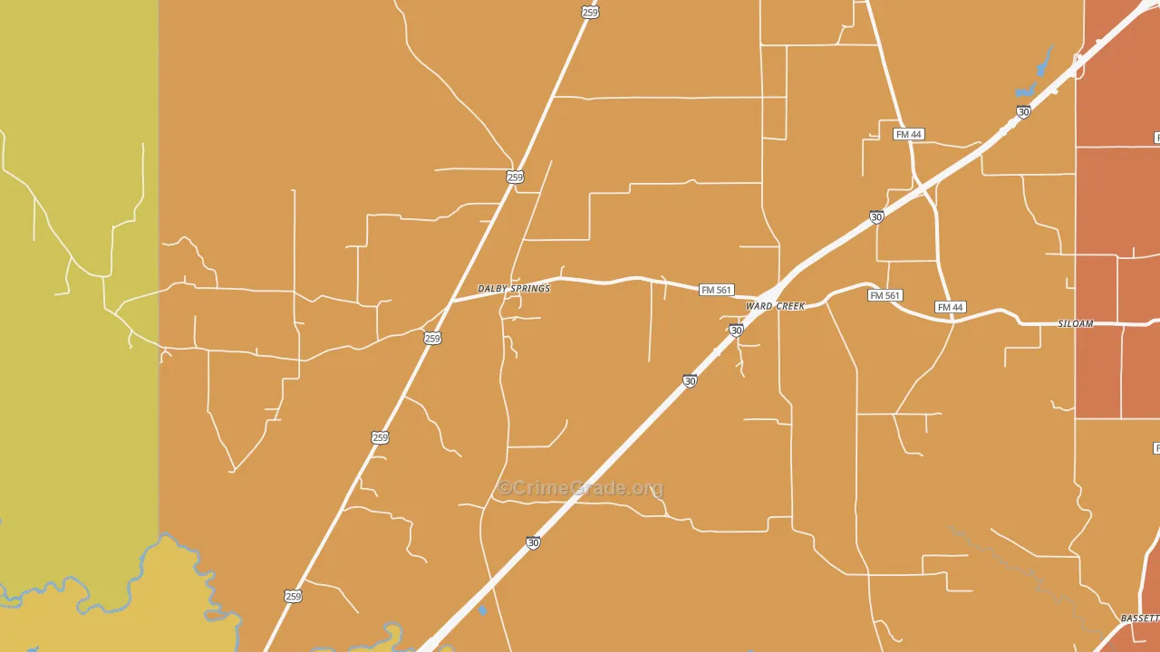 Dalby Springs, TX Map of Burglary Rates
