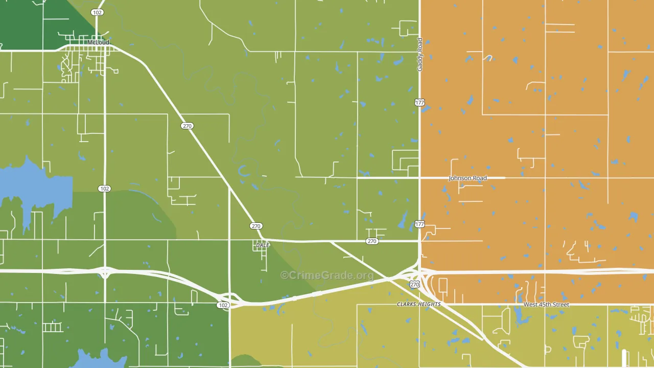 Dale, OK Map of Burglary Rates