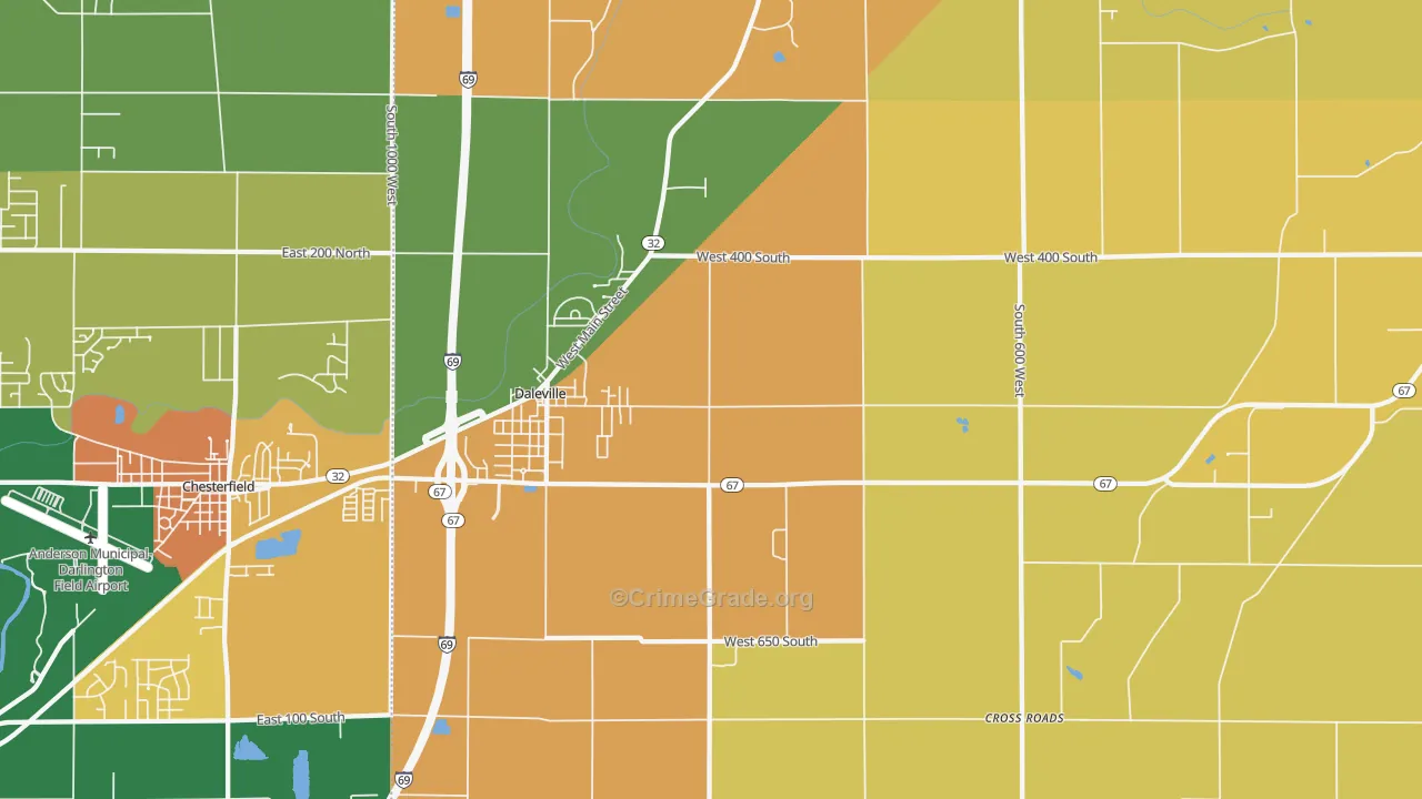 Daleville, IN Map of Burglary Rates