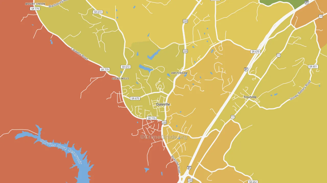 Daleville, VA Map of Burglary Rates