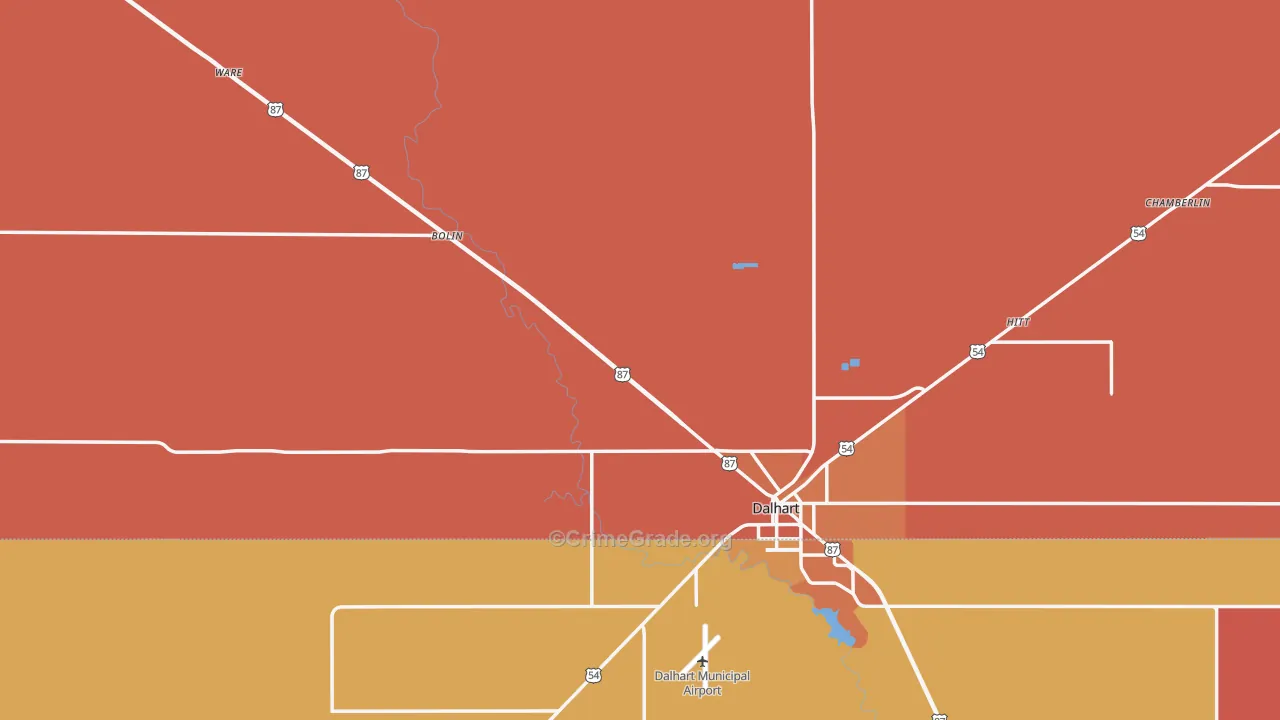Dallam County, TX Map of Burglary Rates
