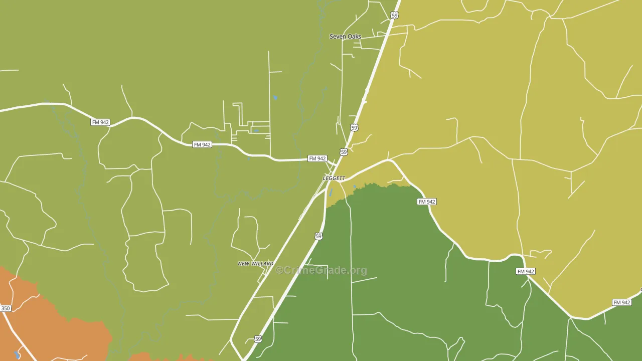 Dallardsville, TX Map of Burglary Rates