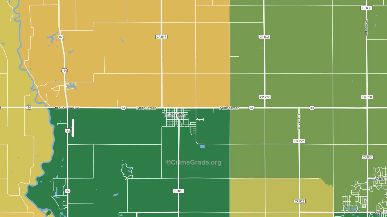 Dallas Center, IA Map of Burglary Rates