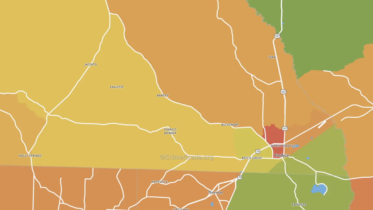 Dallas County, AR Map of Burglary Rates