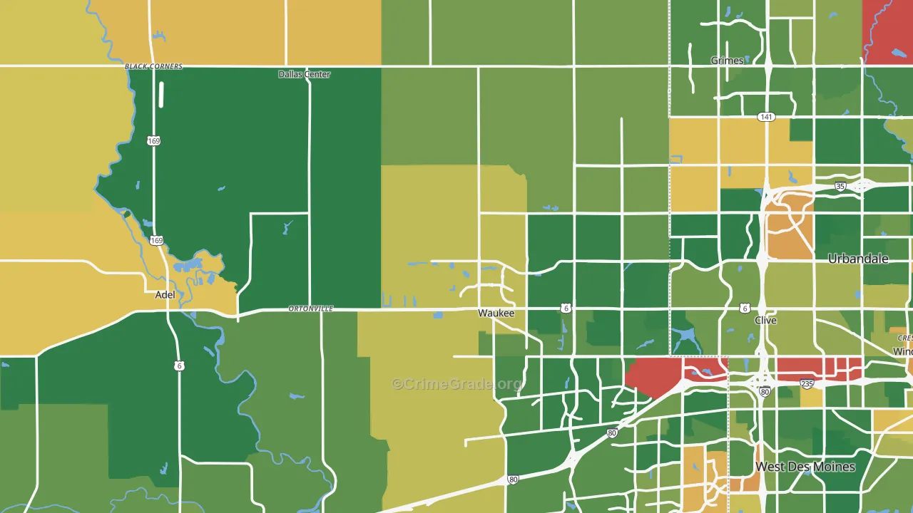 Dallas County, IA Map of Burglary Rates
