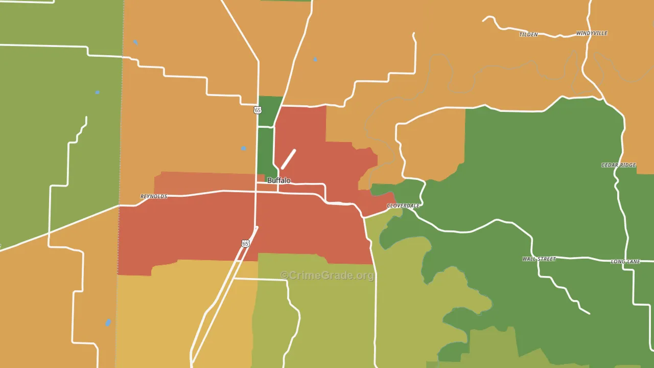 Dallas County, MO Map of Burglary Rates