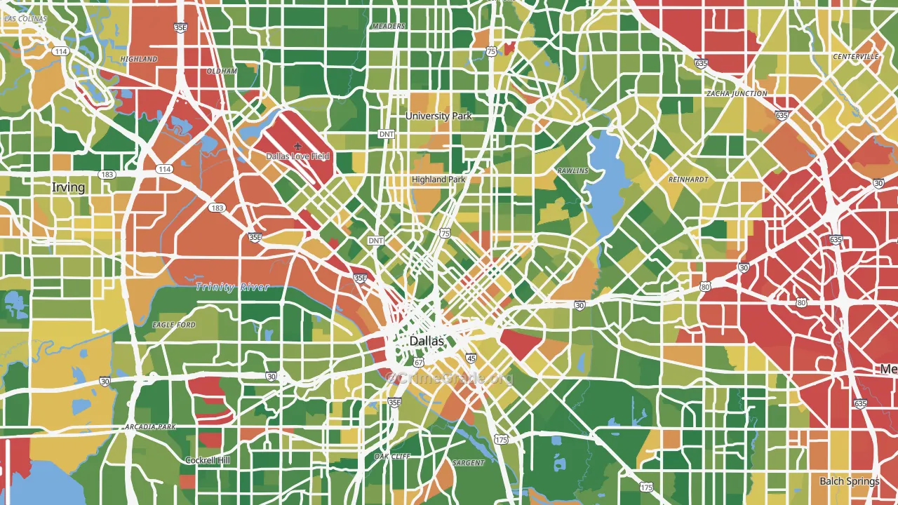 Dallas County, TX Map of Burglary Rates