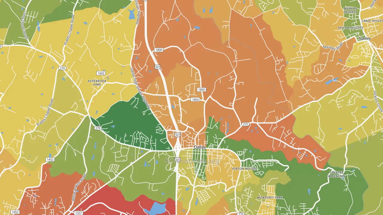 Dallas, NC Map of Burglary Rates