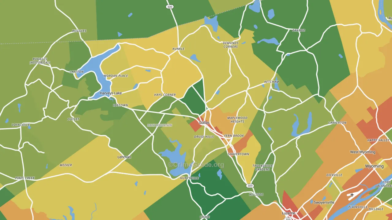 Dallas, PA Map of Burglary Rates