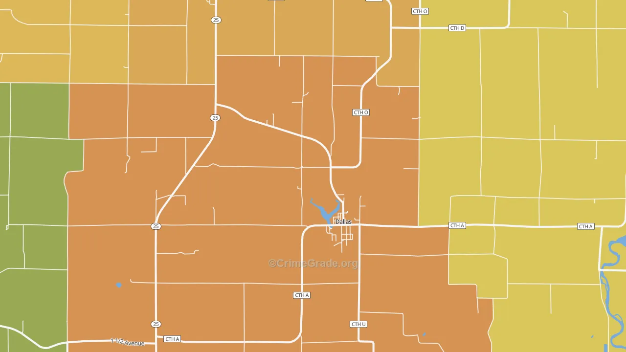 Dallas, WI Map of Burglary Rates