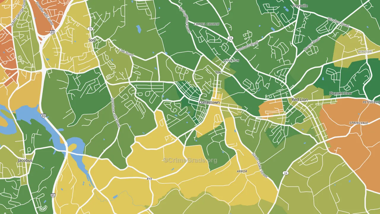 Dallastown, PA Map of Burglary Rates