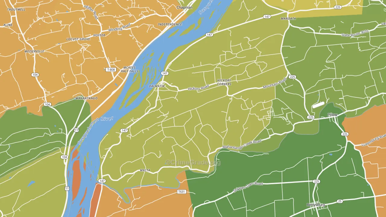 Dalmatia, PA Map of Burglary Rates