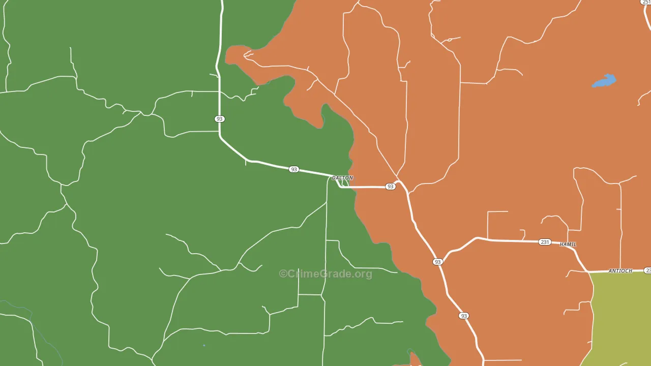 Dalton, AR Map of Burglary Rates