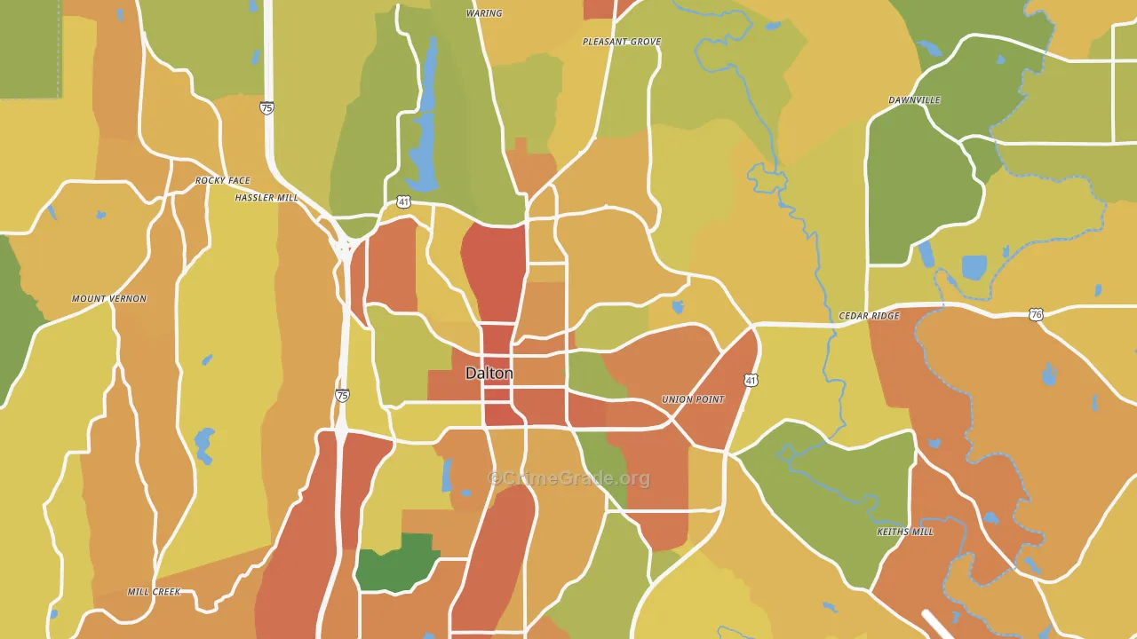 Dalton, GA Map of Burglary Rates