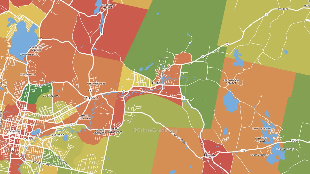 Dalton, MA Map of Burglary Rates