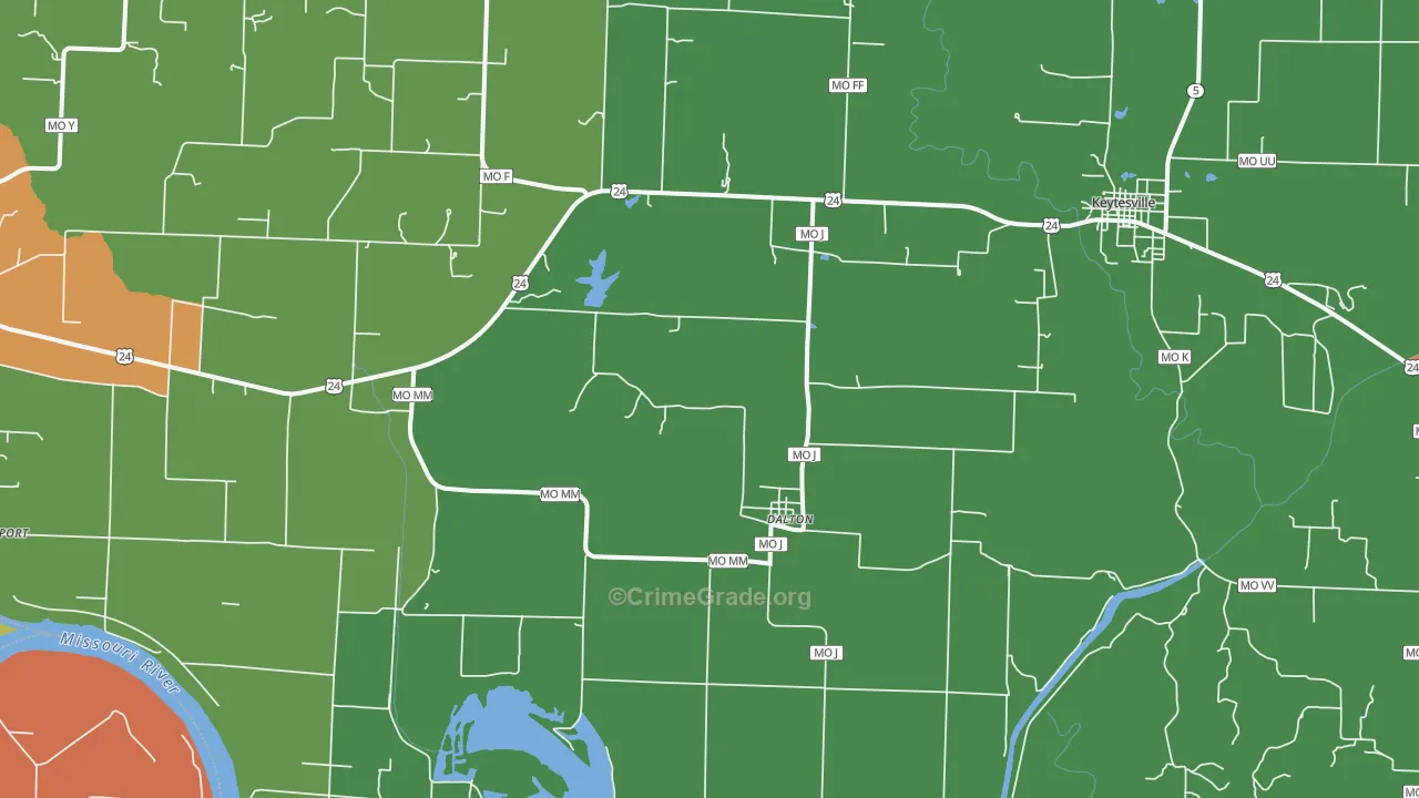 Dalton, MO Map of Burglary Rates