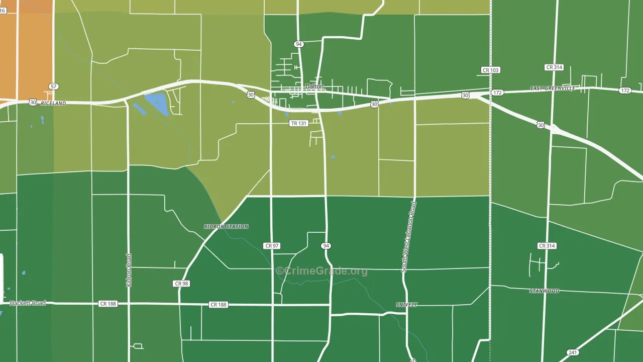 Dalton, OH Map of Burglary Rates