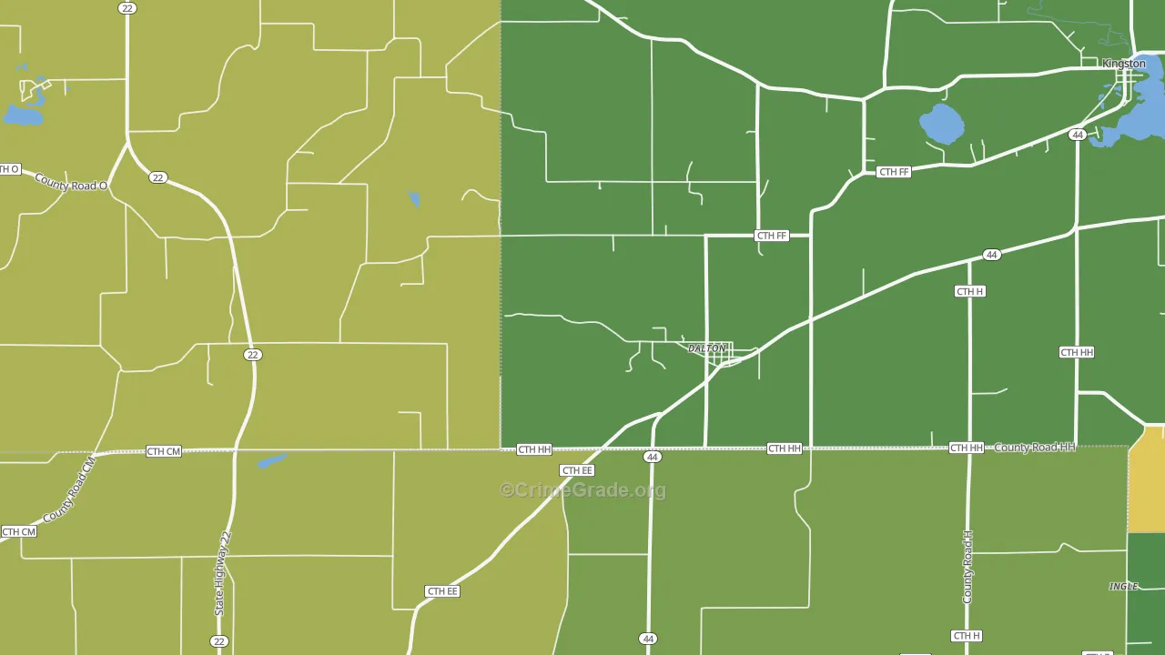 Dalton, WI Map of Burglary Rates