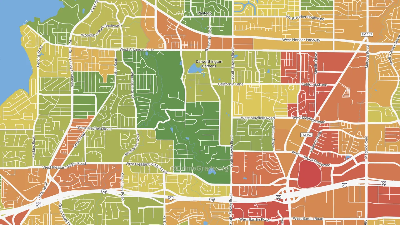 Dalworthington Gardens, TX Map of Burglary Rates