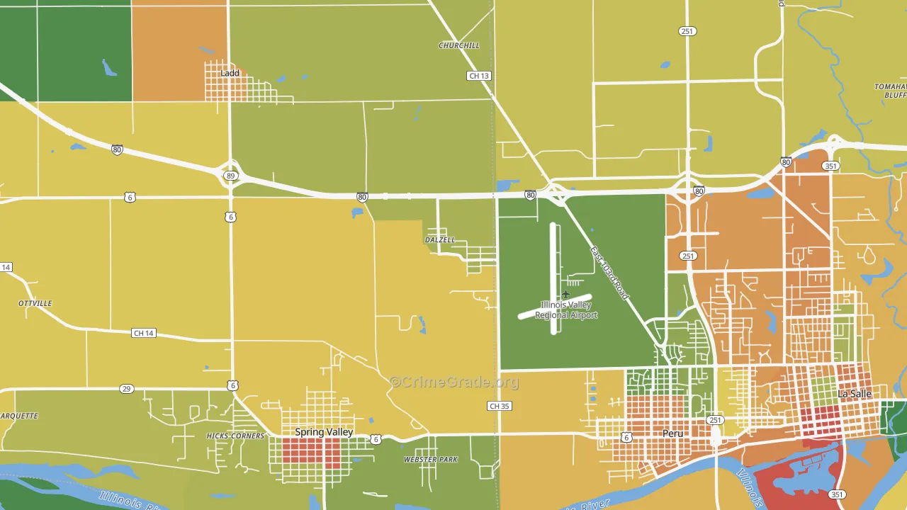 Dalzell, IL Map of Burglary Rates