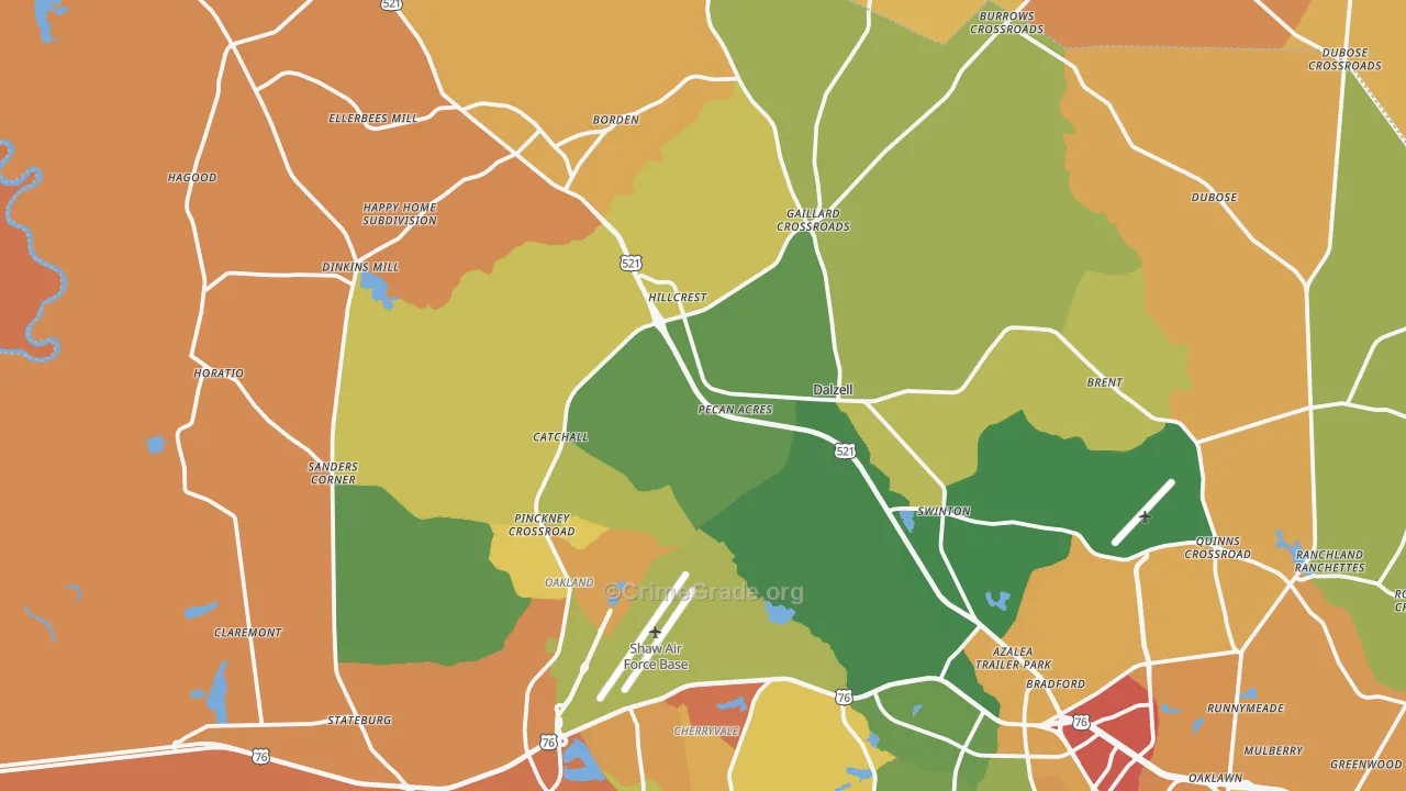Dalzell, SC Map of Burglary Rates