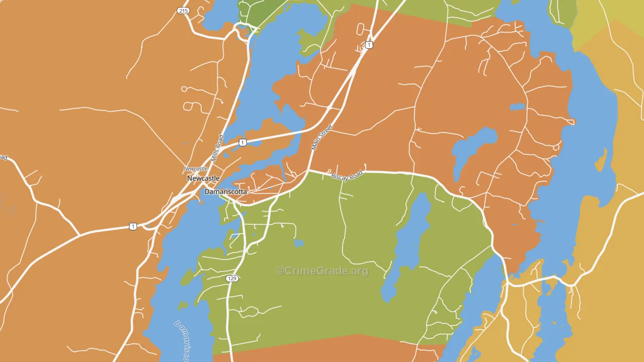 Damariscotta, ME Map of Burglary Rates