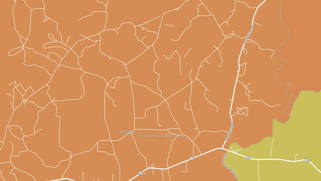 Damascus, AL Map of Burglary Rates
