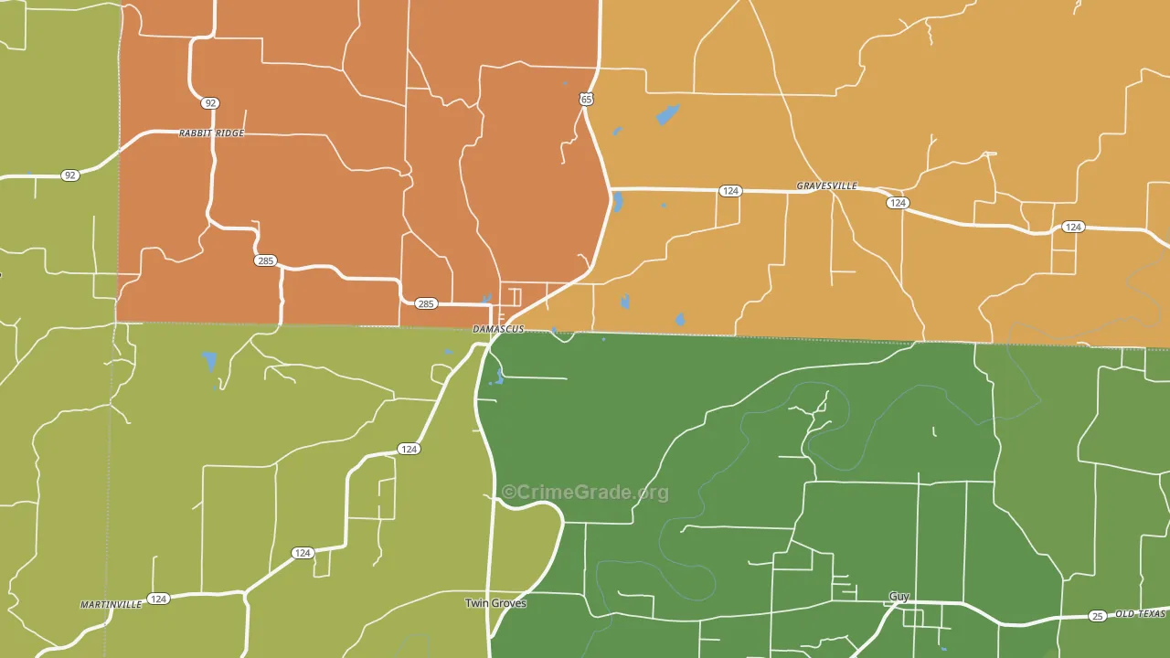Damascus, AR Map of Burglary Rates