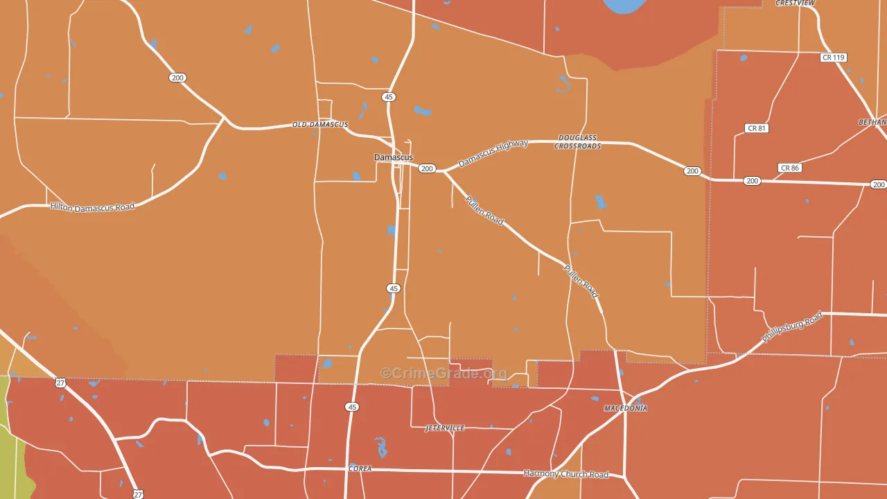 Damascus, GA Map of Burglary Rates