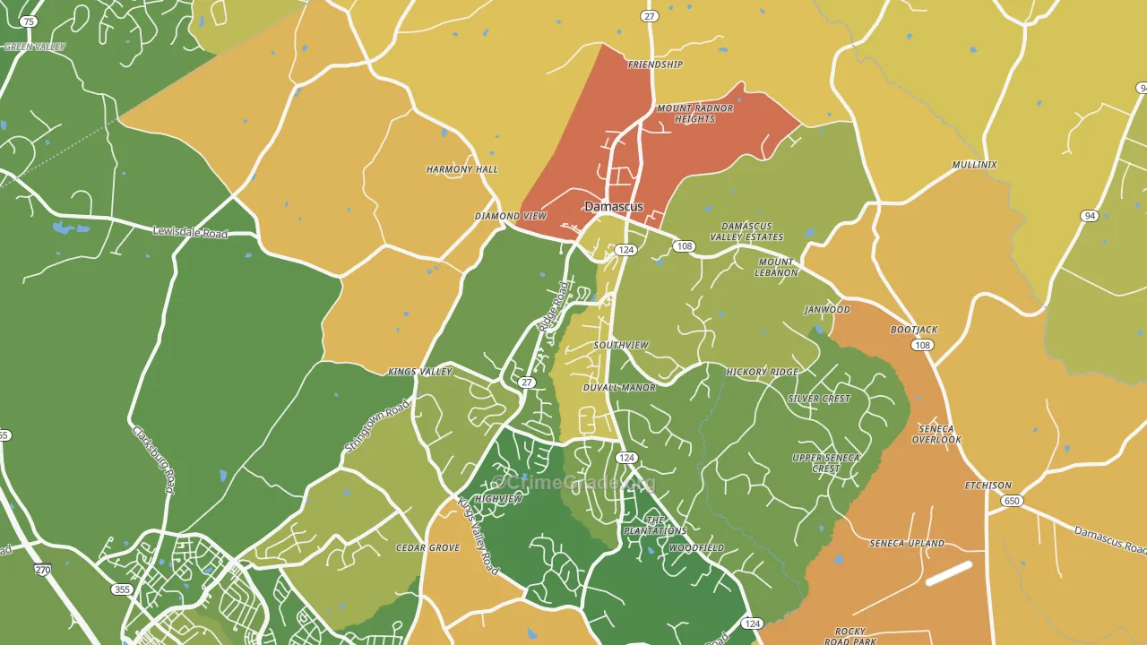 Damascus, MD Map of Burglary Rates
