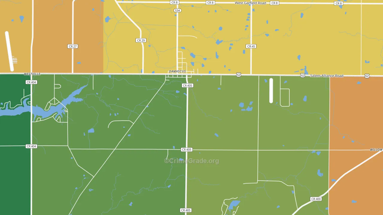 Damascus, OH Map of Burglary Rates