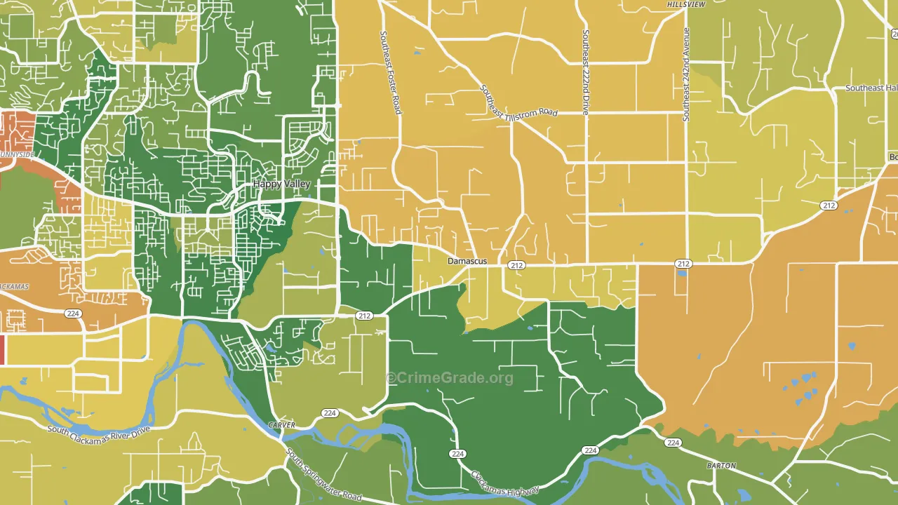 Damascus, OR Map of Burglary Rates