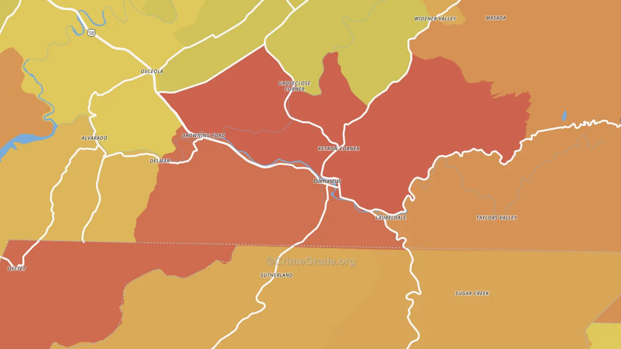 Damascus, VA Map of Burglary Rates