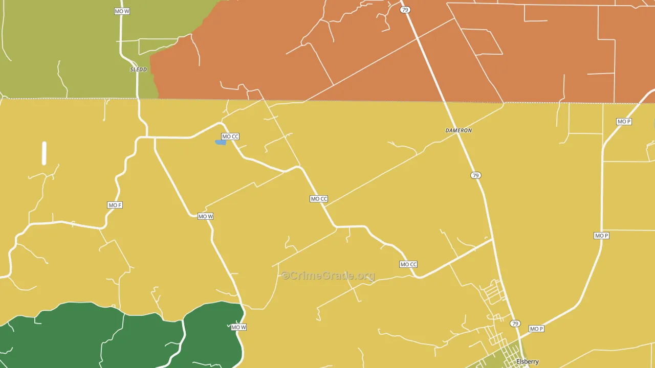 Dameron, MO Map of Burglary Rates