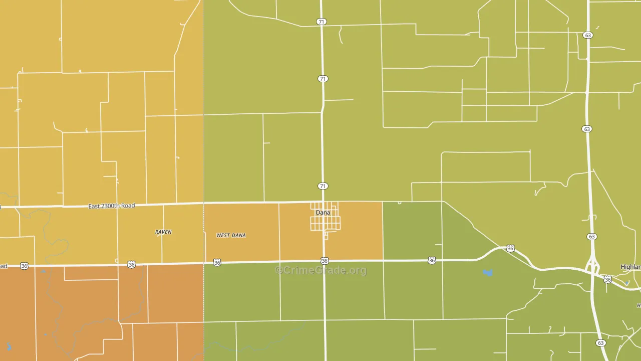 Dana, IN Map of Burglary Rates