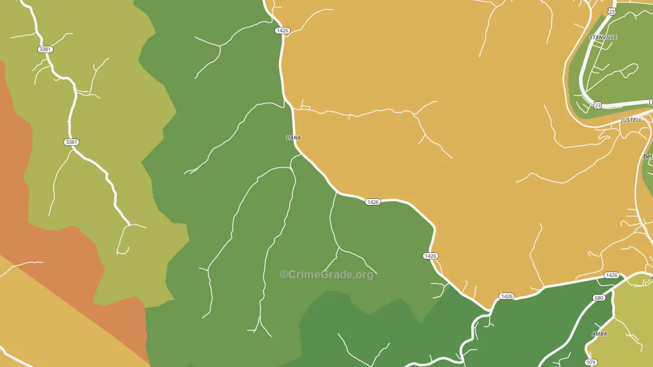 Dana, KY Map of Burglary Rates