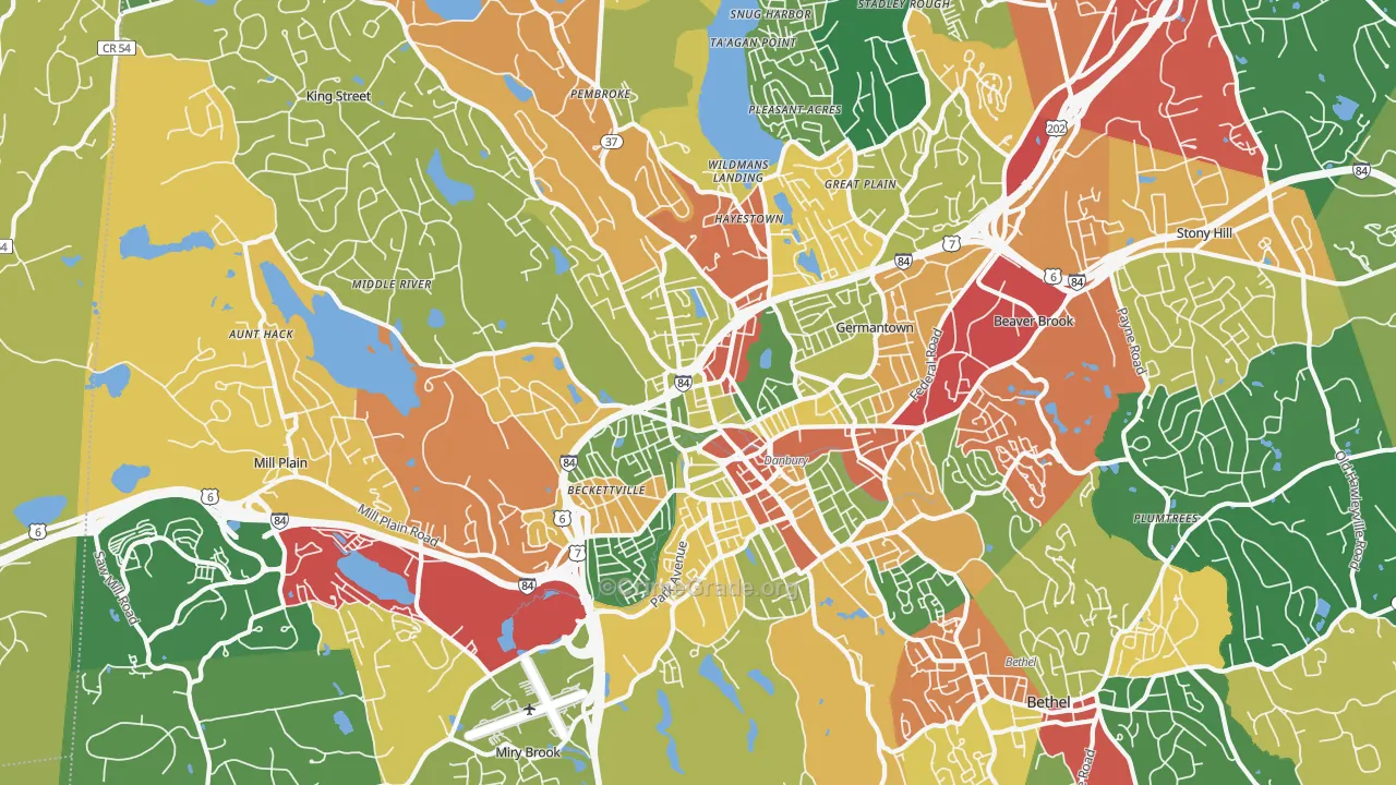 Danbury, CT Map of Burglary Rates