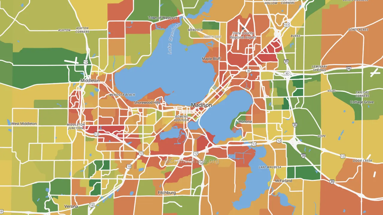 Dane County, WI Map of Burglary Rates