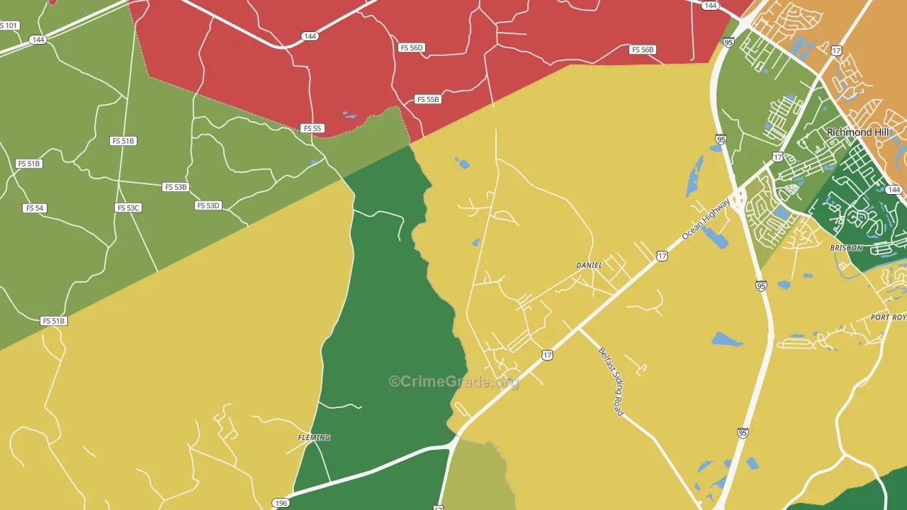 Daniel, GA Map of Burglary Rates